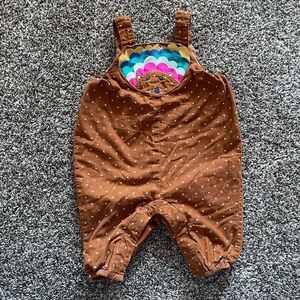 Baby Boden Brown Polka Dot Corduroy Overalls with Rainbow Applique